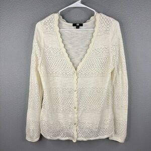 Frye Ivory/Cream Cotton Pointelle Cardigan with Scalloped Edges
